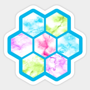 Marble Hexagon | Purple Pink Green | Blue Background Sticker